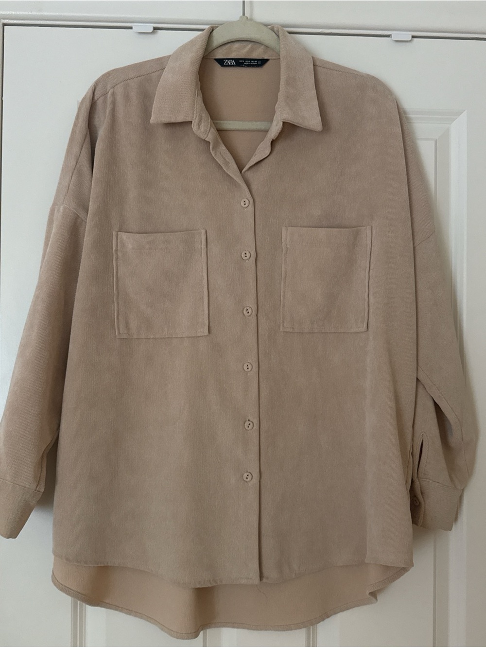 ZARA Tan Suede Rib Button Front Over-Shirt